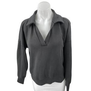 BYLT Women's Black Long Sleeve Collared V-Neck Sweatshirt Sweater Top Size M